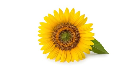 Obraz premium Close-up of a bright yellow sunflower on white background