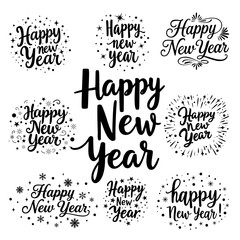 Happy New Year lettering set. Calligraphy vector illustration.