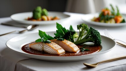 Chinese food abalone in oyster sauce served with fresh vegetables.