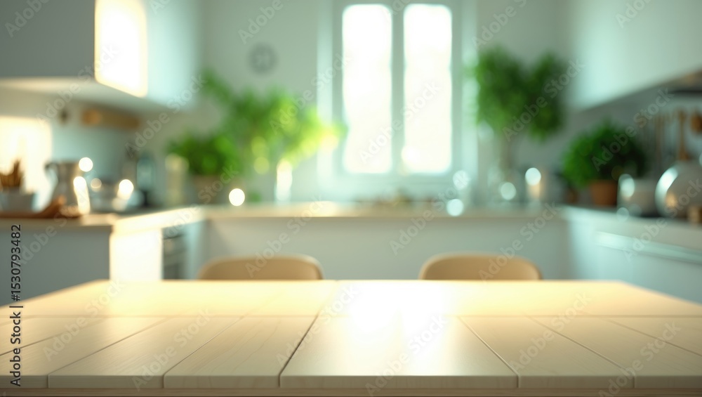 Poster blurred bathroom background and wood table top can serve as a mock-up for product display montage or