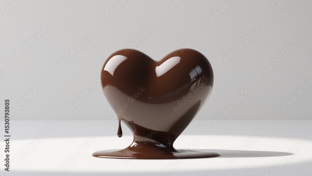 Poster close-up of chocolate syrup dripping over a heart shape symbol on a white background with clipping p