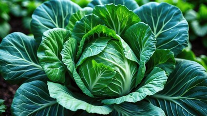 Obraz premium A close-up photo of a cabbage plant growing organically in the garden.