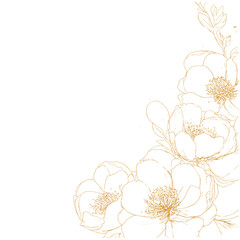 Bouquet of golden flowers, line art vector illustration, greeting card for wedding and birthday, summer holiday background, floral arrangement, seasonal celebration, decorative flower artwork.