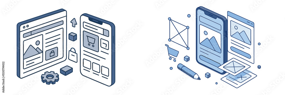 Aufkleber Modern web and mobile interface design illustrations showcasing user experience and interaction concepts