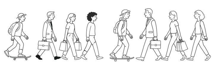 Diverse group of people walking in an urban setting during the day with various styles of attire