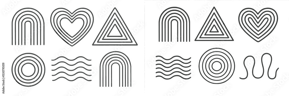 Fototapete Geometric patterns featuring lines in various shapes and designs displayed on a white background