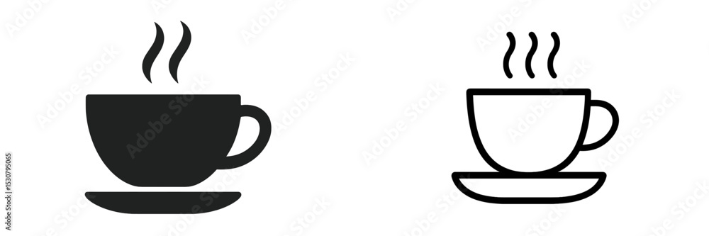 Aufkleber Different styles of steaming coffee cups in minimalistic design on a white background showcasing a warm beverage concept