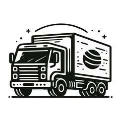 Stylized Monochrome Illustration Of A Heavy Goods Vehicle Decorated With Stars And Abstract Shapes