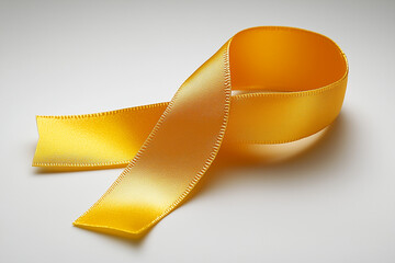 Gold Awareness Ribbon on a White Background, Symbolizing Childhood Cancer Awareness Month