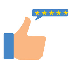 Customer product rating with stars icon. 5 stars positive review. Rate icons set. Feedback icon collection. Concept of best ranking. Customer review. Good result. Star, like thumb up with five star. 