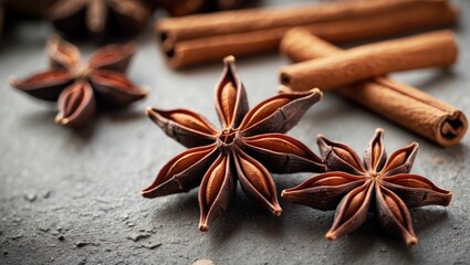 Anise and cinnamon displayed on a background.