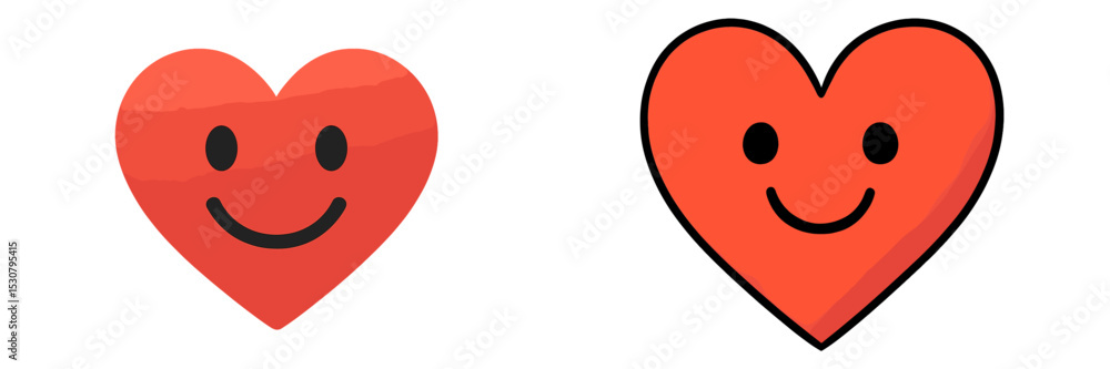 Poster colorful heart shapes with smiling faces showcase joy and positivity in a clean, bright design setti