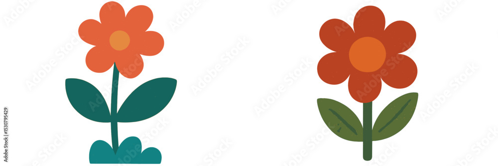 Poster Bright and colorful abstract flowers with simple designs and contrasting colors in a spring setting