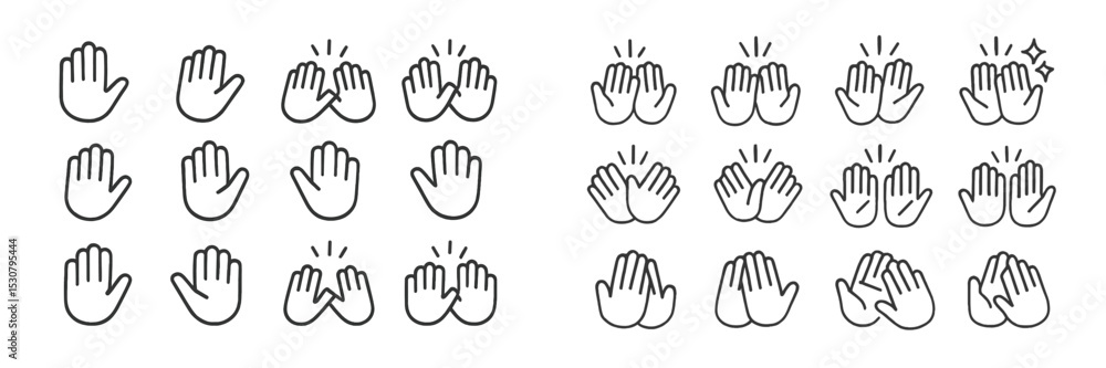 Poster Different hand gesture icons illustrating applause and waving in a simple and clear design suitable for communication and expressions