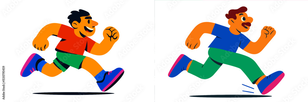 Aufkleber two animated characters engaged in a friendly running competition in a vibrant, colorful style outdo
