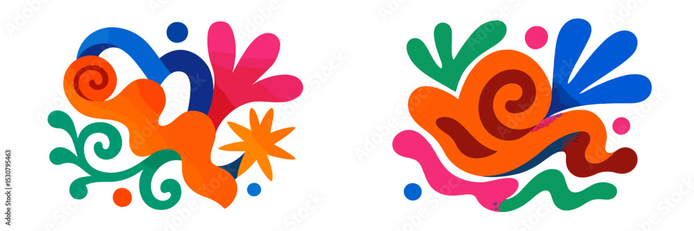 Poster bright abstract designs featuring vibrant colors and dynamic shapes, showcasing creativity and artis