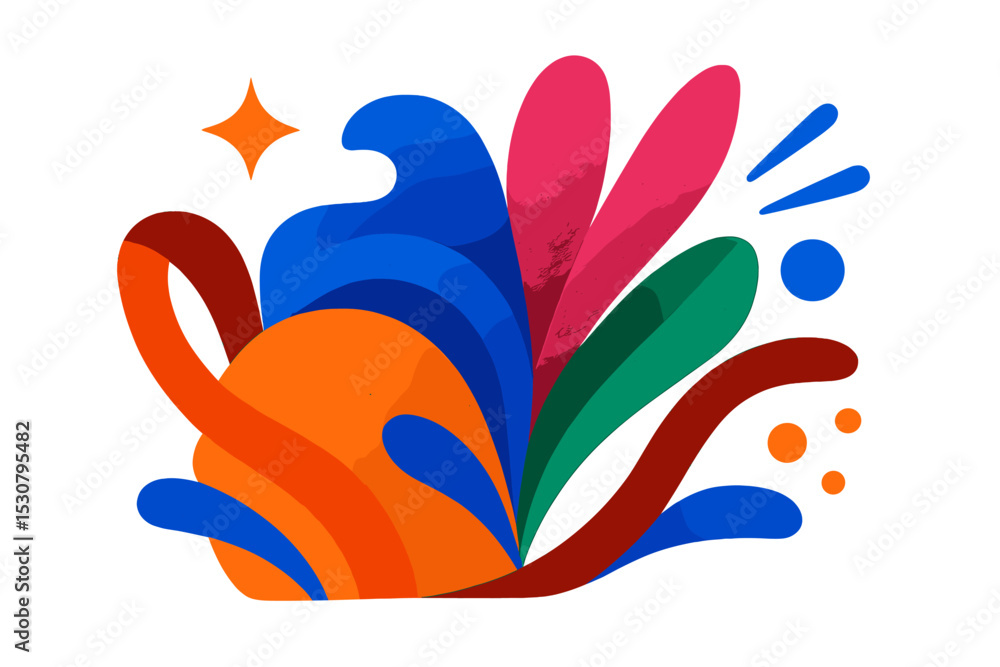 Poster Colorful abstract design featuring vibrant shapes and waves with bold hues and dynamic forms creating a lively visual experience