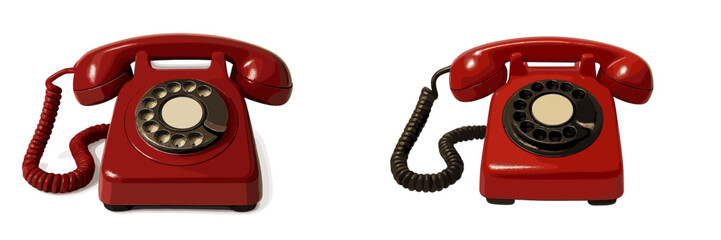 Vintage red rotary telephones displayed side by side highlighting classic design features and timeless appeal