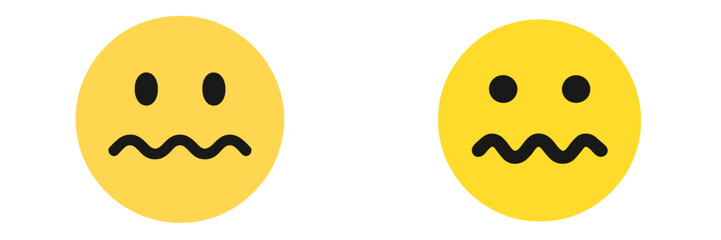 Fototapeta premium Expressions of unease represented by cartoon faces conveying discomfort and hesitation in bright yellow