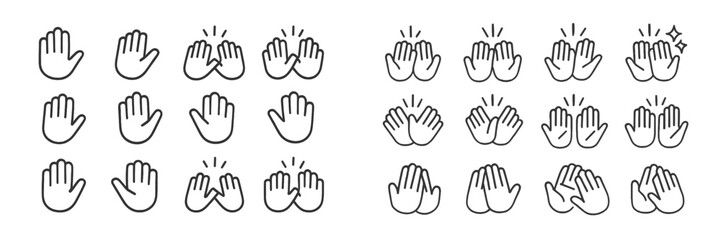 Obraz premium Different hand gesture icons illustrating applause and waving in a simple and clear design suitable for communication and expressions