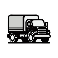 Stylized Black And White Truck With Cargo Bed On A White Background Evoking Classic Design