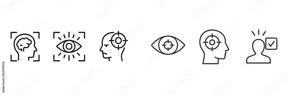 Poster illustrating mental awareness and perception through visual targets and icons representing human und