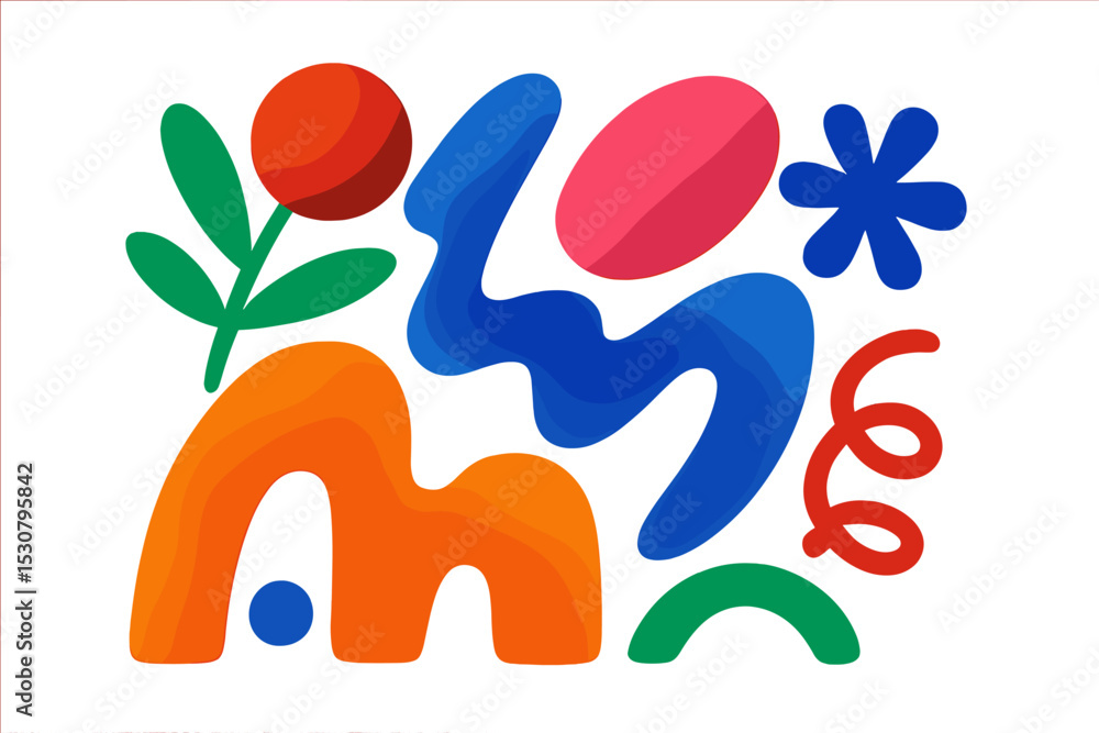 Aufkleber Colorful abstract shapes with vibrant patterns in a playful design