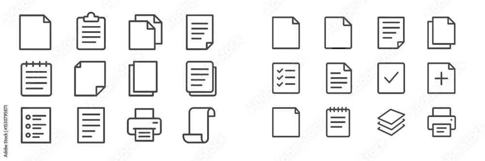 Poster Collection of various document and paper icons representing different office activities and tasks in a minimalist style