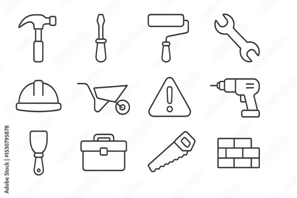 Poster Tools used in construction and home improvement displayed on a plain background