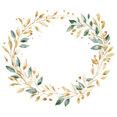 Wedding invitation card with golden greenery, birthday greeting, holiday summer theme, foliage background, vector illustration, botanical art, floral pattern, seasonal event card, nature decor.