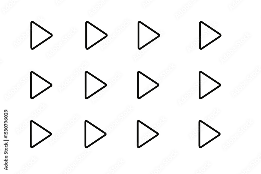 Poster Multiple triangular play buttons arranged in a grid layout for user interface design elements