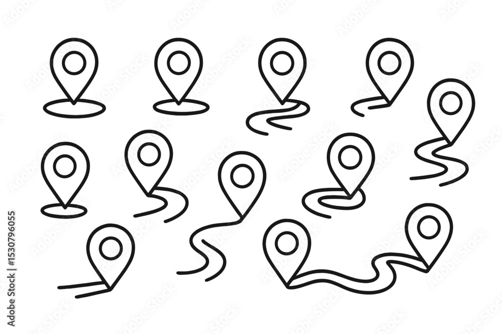 Poster Map markers arranged in various positions on a plain background with different orientations indicating movement