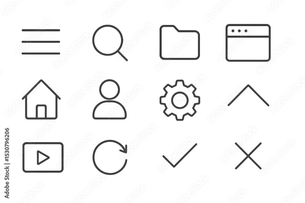 Aufkleber Minimalist icon set representing common digital user interface elements for web and app design projects