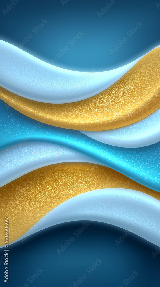Poster abstract wavy design in gold and blue tones with smooth gradients creating a sense of motion
