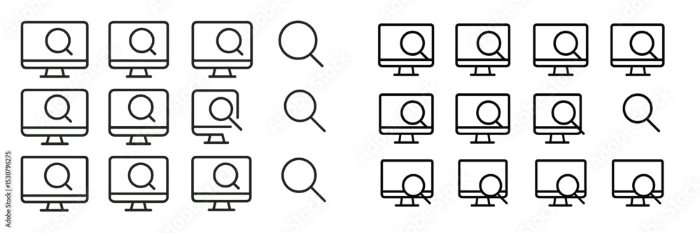 Aufkleber Icons representing computer screens with magnifying glasses in a grid pattern designed for search and exploration themes