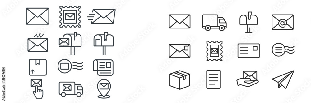 Poster collection of envelope and mail icons showcasing various delivery methods and communication tools in