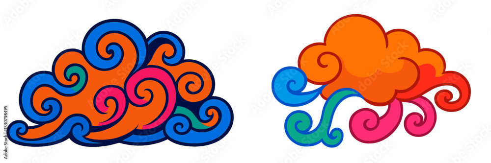 Poster colorful abstract clouds with swirling designs representing creativity and imagination in a playful 