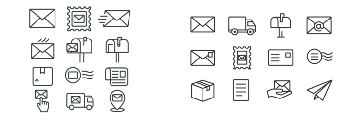 Fototapete Collection of envelope and mail icons showcasing various delivery methods and communication tools in a minimalist design © Zaleman