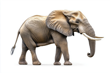 Majestic African Elephant Detailed Portrait with Ivory Tusks on a White Background