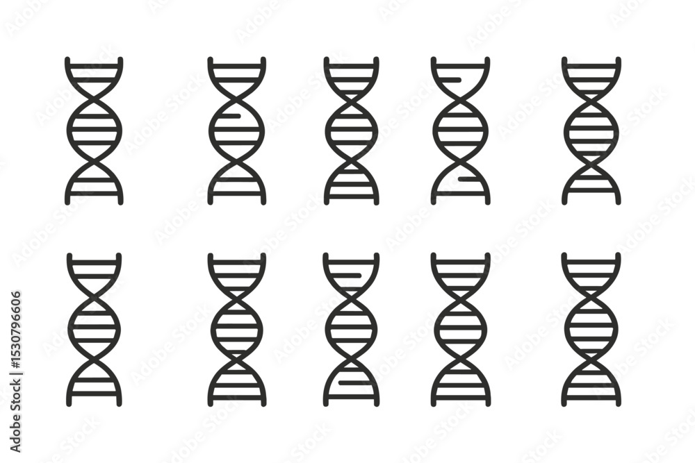Poster illustration of multiple dna double helix structures representing genetic diversity and biology in a