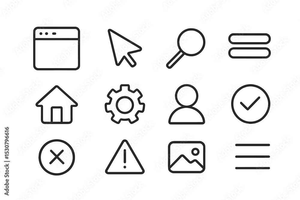 Fototapete Set of minimalistic vector icons representing common web functions and user interface elements for digital design projects