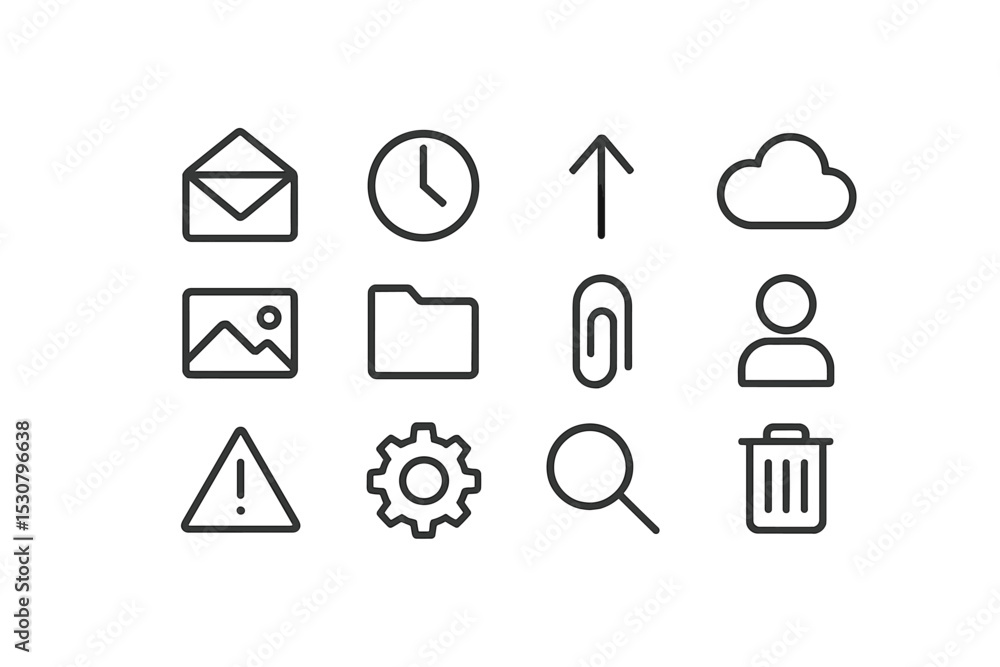 Leinwandbilder Digital icons representing common actions and features in technology and communication tools available in a modern interface