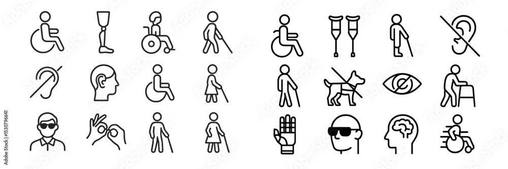 Aufkleber symbols representing various disabilities and accessibility features in a minimalist design for awar