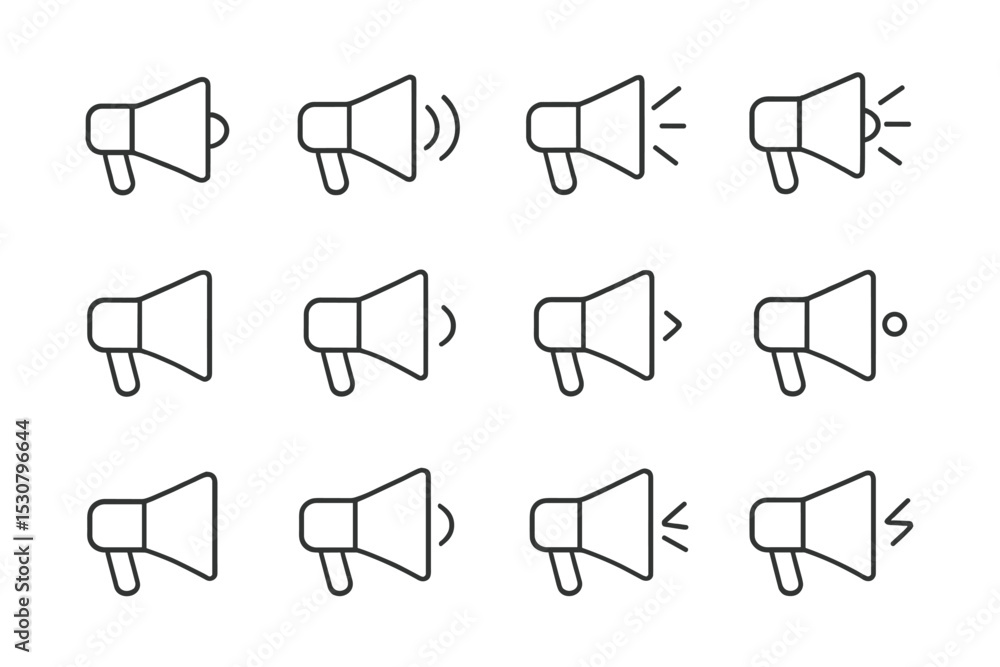 Poster Various speaker icons representing sound levels and alerts compatible with digital applications or user interfaces