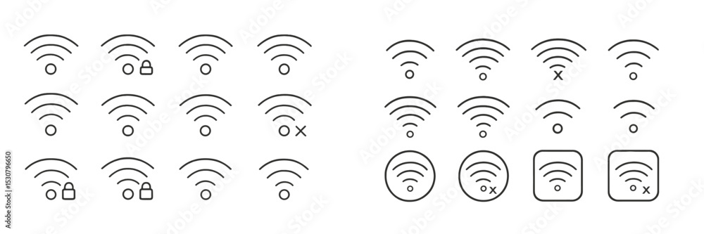 Poster Different wireless connection status icons indicating connectivity and security levels in digital design