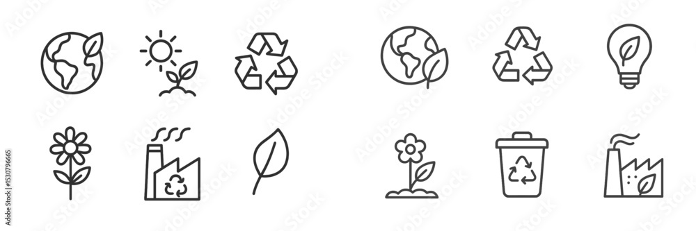 Poster symbols of environmental awareness and sustainability practices in a minimalistic design showcasing 