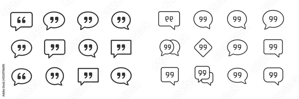 Poster Various speech bubbles and quotation marks arranged in unique patterns on a plain background for creative design uses