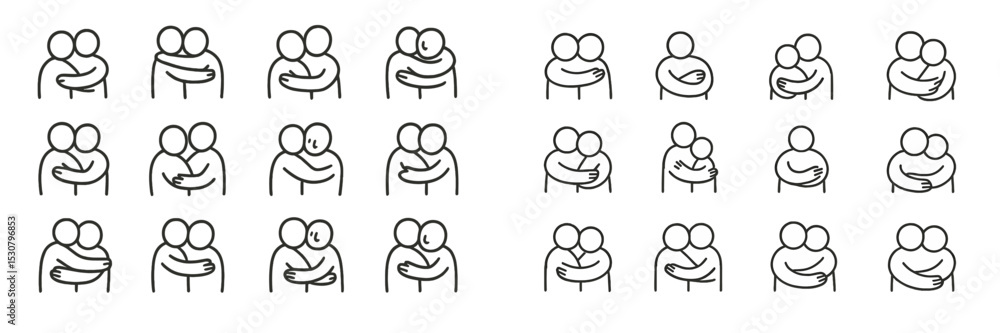 Aufkleber Various styles of hugging between two figures in a simple line drawing