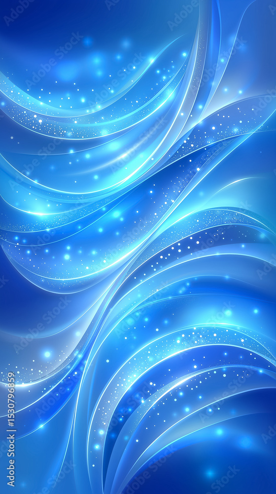 Poster flowing blue waves enhance visual appeal with shimmering lights in an abstract design. suitable for 