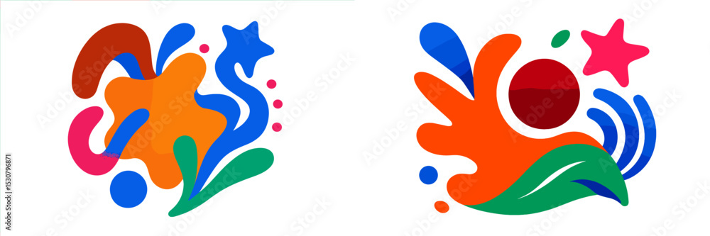 Poster Colorful abstract designs featuring dynamic shapes and vibrant patterns in bold hues